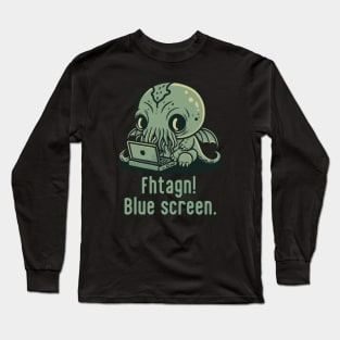 Chibi Cthulhu Programmer - Blue Screen Long Sleeve T-Shirt